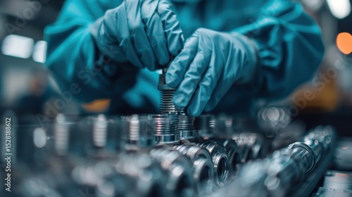 A focused image of hands assembling mechanical components in a factory setting, showcasing the precision and skill required in modern manufacturing and engineering.