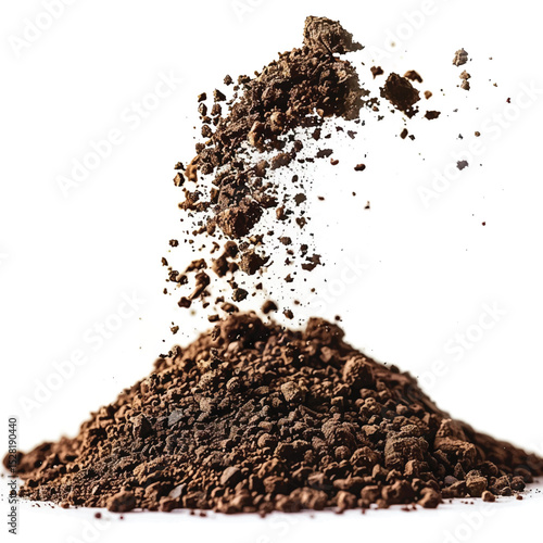Pile heap of soil isolated on white background.