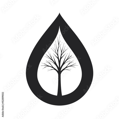 Tree Silhouette Vector Inside A Teardrop Shape