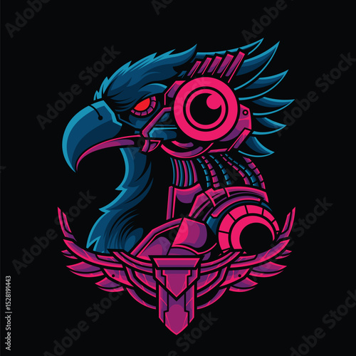 Robotic Eagle with Mecha Frame Vector Illustration