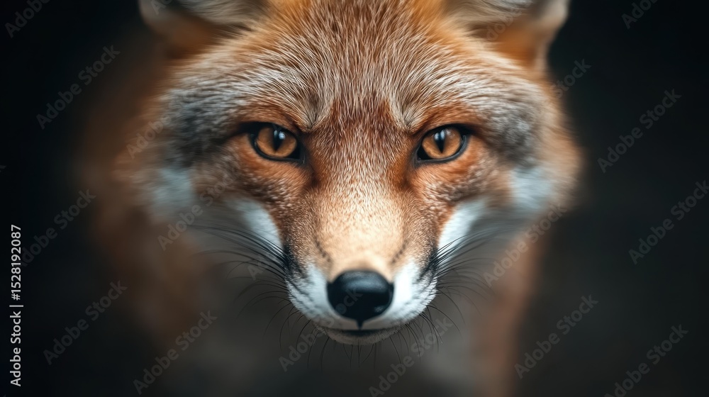 Fototapeta premium A striking close-up of a fox staring directly at the viewer, showcasing its sharp gaze and rich orange fur, emphasizing its beauty in a natural setting.