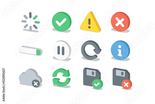 Colorful isometric user interface icons on gradient background