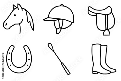 Equestrian Icons Set with Horse, Saddle, and Riding Gear