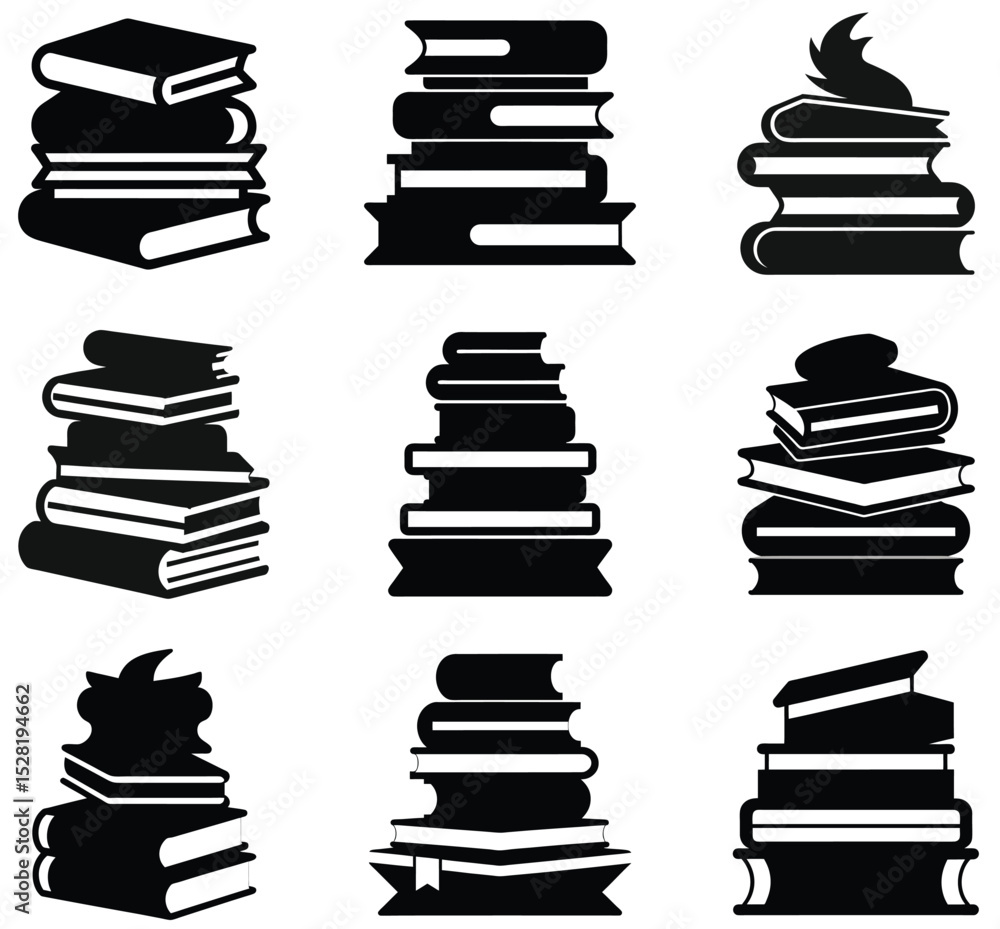 Simple Black and White Book Stack Icons Simple Black and White Book Stack Icons