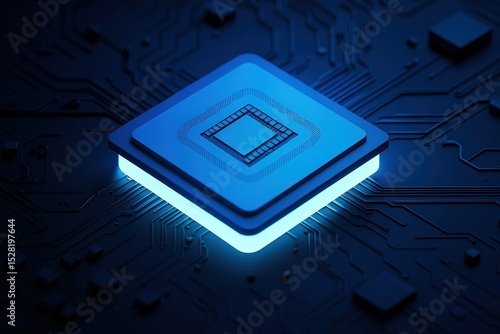 blue illuminated computer chip on circuit board.