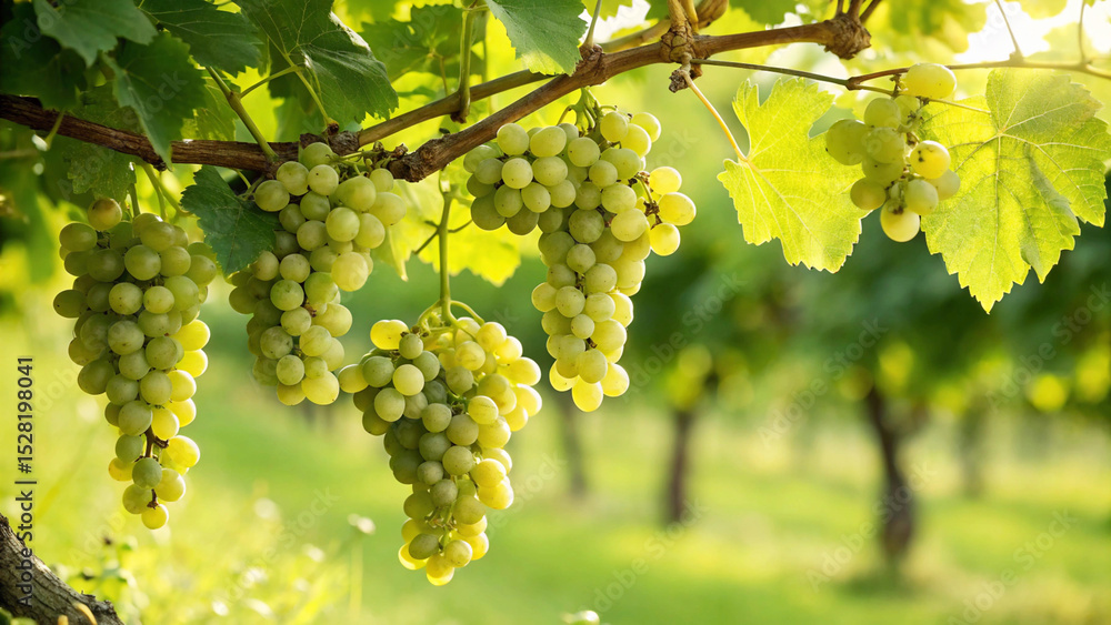 Fototapeta premium Grape tree in garden, Grape hanging on tree branch in natural warm sunligth background