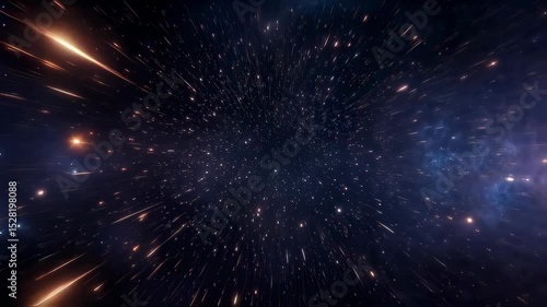Hyperspace Zoom Through Starfield: Cosmic Light Trails and Nebulae