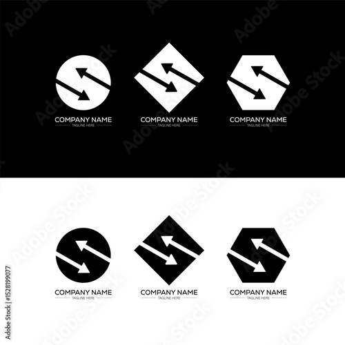 S minimalist and classic logo set design. S flat and simple style with black and white color variation letter logo set in one artboard.