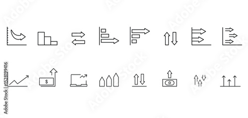 Chart line icons set. Graph, finance report, income growth, stock icons vector.