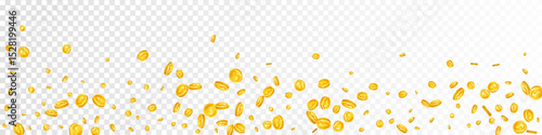 American dollar coins falling. Scattered gold USD