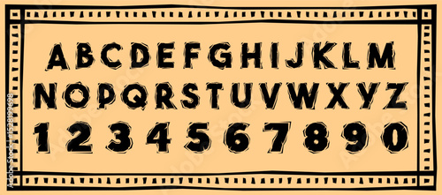 Rustic woodcut alphabet and numbers. Cordel, xilogravura style