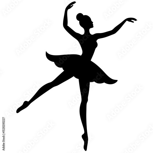 A ballerina silhouette in a tutu is gracefully dancing, isolated on white background