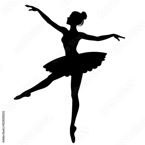 Silhouette of a ballerina in a tutu, isolated on white background