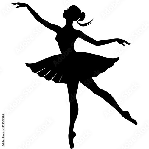 A ballerina silhouette gracefully poses in a twirling ballet movement, isolated on white background