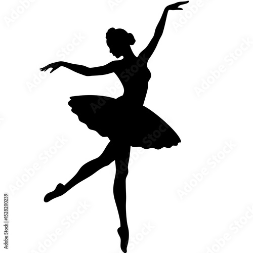 Silhouette of a ballerina in a tutu, isolated on white background