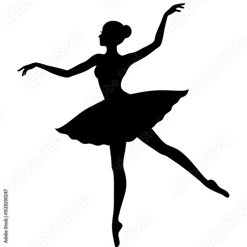 Silhouette of a ballerina in a tutu, isolated on white background