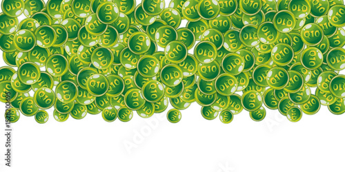 Vitamin Q10 round capsules scattered randomly.