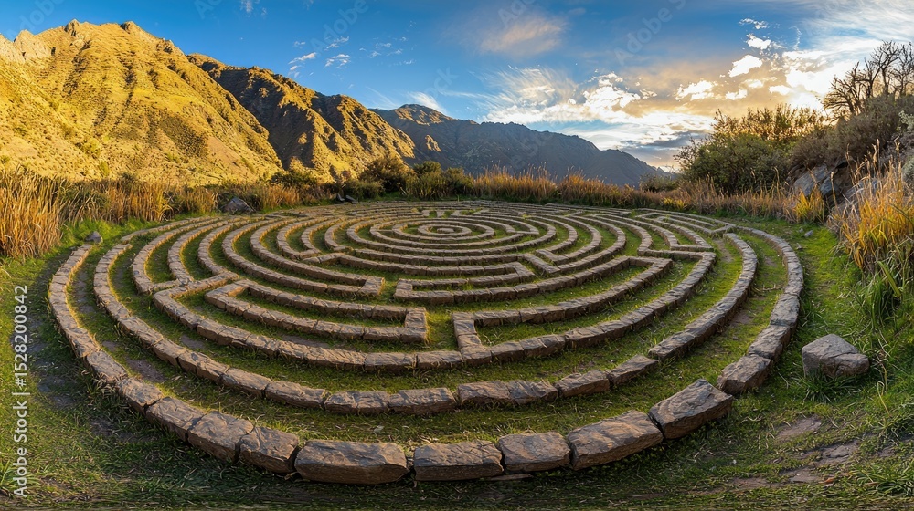 Stone maze set in a grassy landscape. Stone maze set in a grassy landscape.