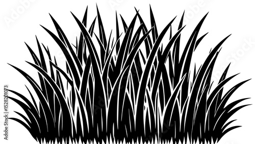 Black and white illustration of stylized grass blades isolated on white background
