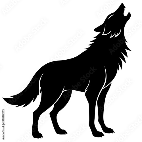 A howling wolf silhouette isolated on white background