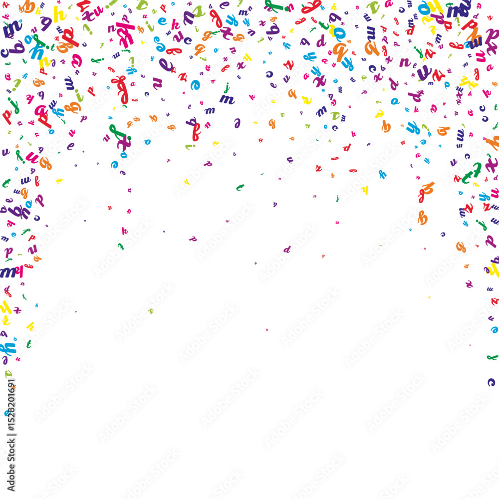 Flying latin letters. Colorful childish scattered Flying latin letters. Colorful childish scattered