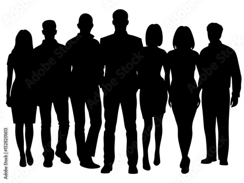 Silhouettes of a diverse group of business people standing together isolated on white background