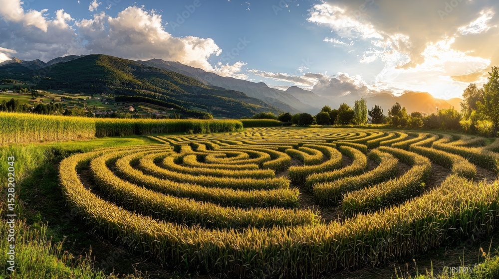 Golden maze field under a dramatic sunset. Golden maze field under a dramatic sunset.