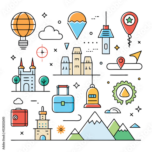 travel-line-art-vector-icons-colorful-bundle
