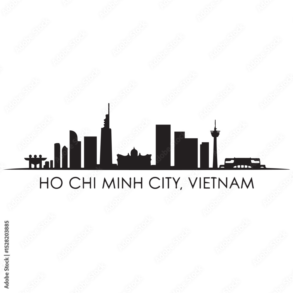 Naklejka premium Ho Chi Minh City skyline horizontal banner. Ho Chi Minh City, Vietnam. Vector template for your design. Vector black silhouette. with white background