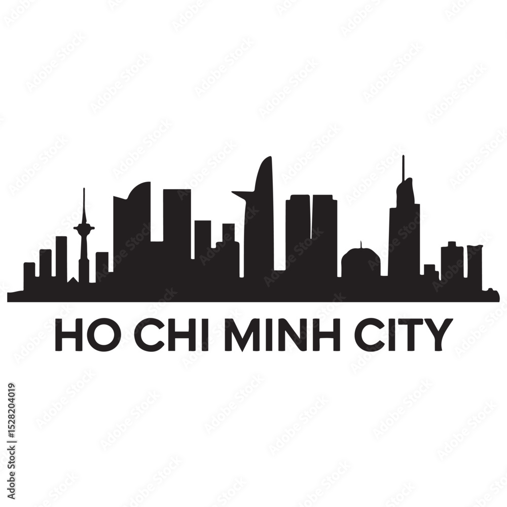 Naklejka premium Ho Chi Minh City skyline horizontal banner. Ho Chi Minh City, Vietnam. Vector template for your design. Vector black silhouette. with white background