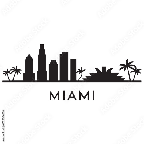 Miami skyline horizontal banner. Miami, Florida. Vector template for your design. Vector black silhouette. with white background