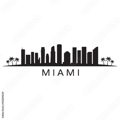 Miami skyline horizontal banner. Miami, Florida. Vector template for your design. Vector black silhouette. with white background