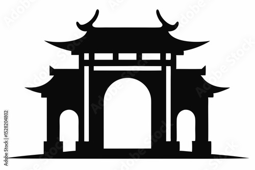 silhouette of the gate of chinese temple