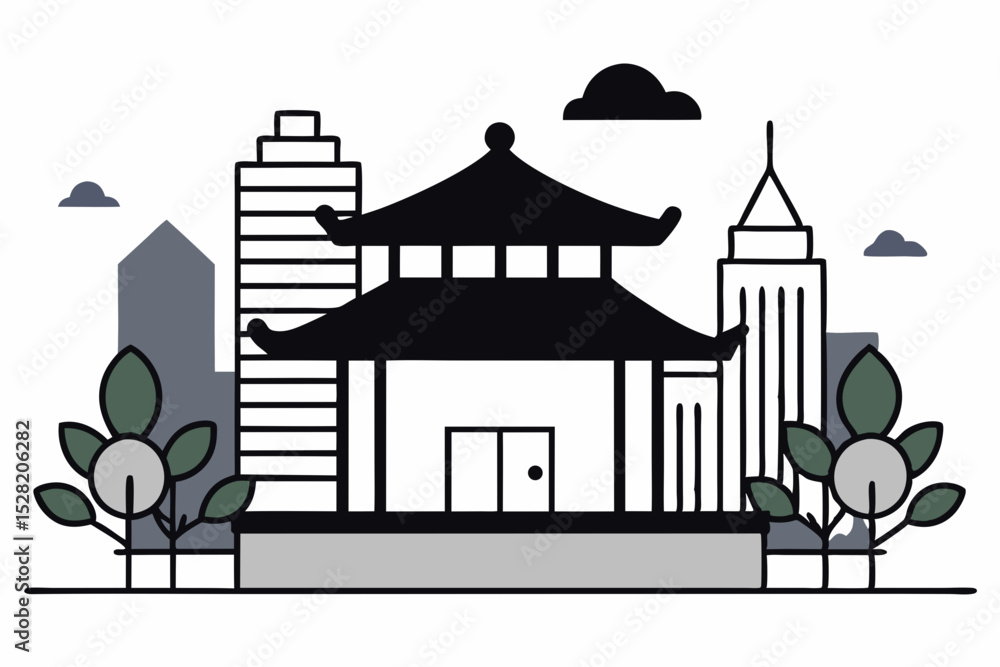 Naklejka premium vector illustration of a house with flowers