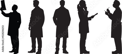 Diverse Medical Professionals Silhouettes Doctors Nurses Healthcare Workers White Background