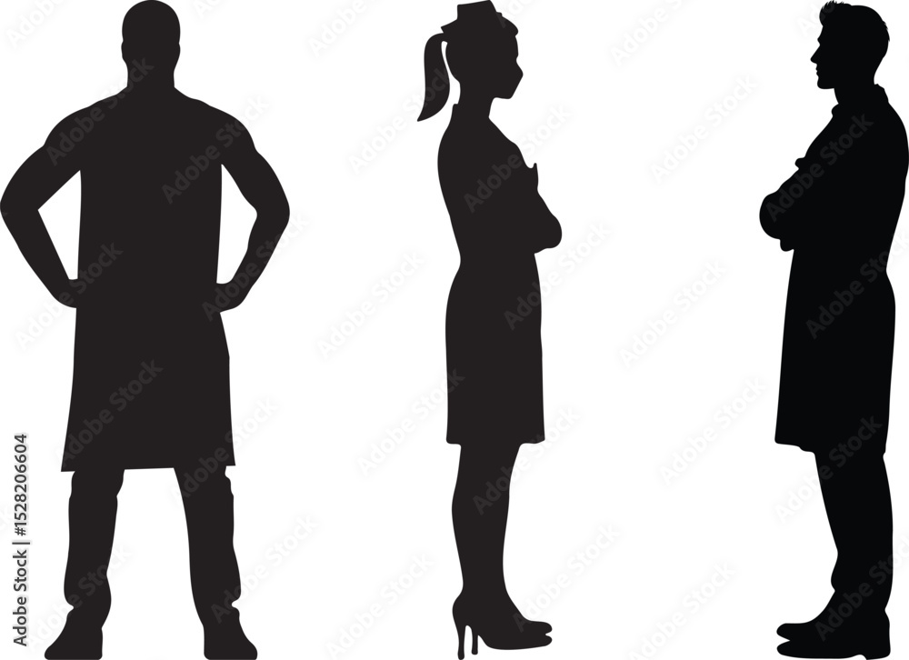 Professional Silhouettes of Man Woman Doctor Business People on White Background Professional Silhouettes of Man Woman Doctor Business People on White Background