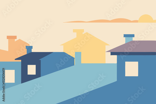 Vector illustration of residential city architecture with diverse building designs and home exteriors