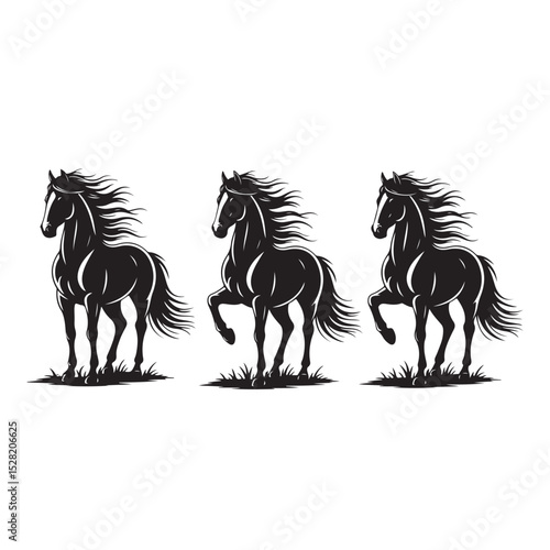 Running wild stallion silhouette on white background