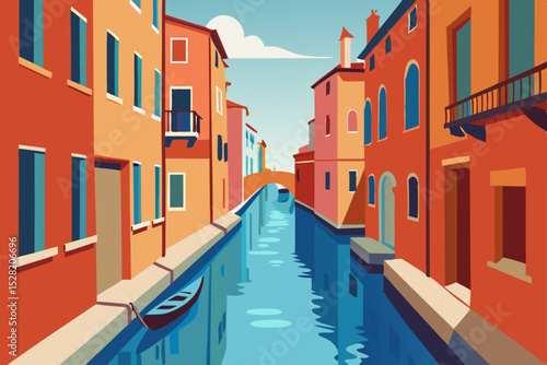 Colorful Burano island architecture on the canal waters of Venice, Italy