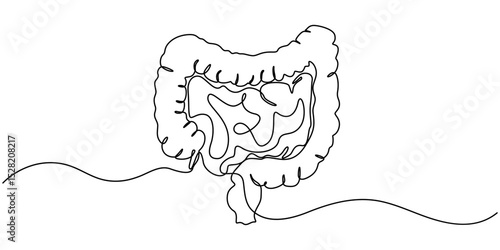 Continuous Line Drawing of Intestines Icon. Hand Drawn Symbol Vector Illustration, Surgery to remove part of the intestine and create a stoma. Saving a person's life. Ostomy Awareness Day.