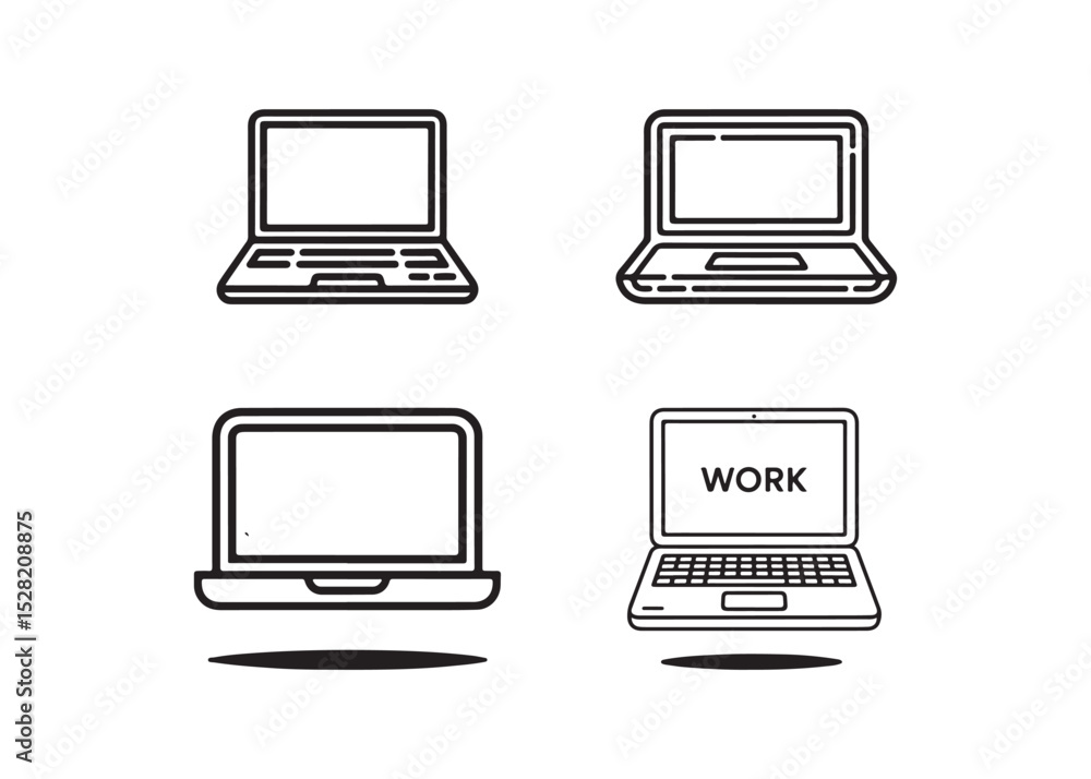Simple Line Art Illustration of Four Laptops, Suitable for Business or Technology Stock Photos Simple Line Art Illustration of Four Laptops, Suitable for Business or Technology Stock Photos