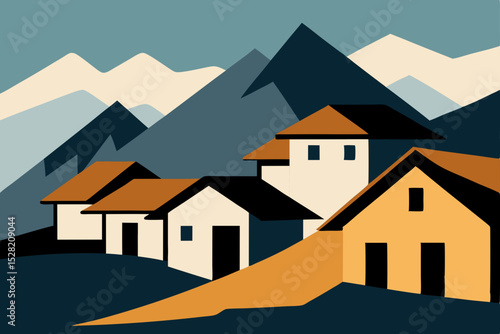 Mountain homes and hillside houses dotting the landscape, featuring diverse real estate architecture from cozy cottages to modern residential buildings under an open sky