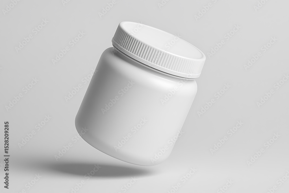 White plastic jar mockup with lid for product packaging White plastic jar mockup with lid for product packaging
