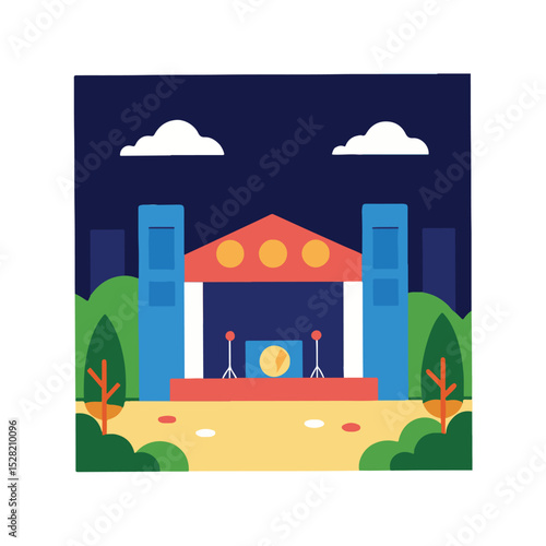 Outdoor Concert Stage Nighttime Music Festival Illustration