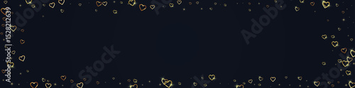 Gold hearts scattered on black background.