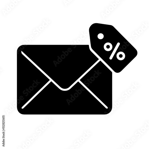 Envelope with discount tag representing email promotion – solid black icon