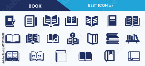 Best book icon set collection. Diary, bookseller, knowledge, reading, pocket book, shelf, note, lessons and vector illustration.