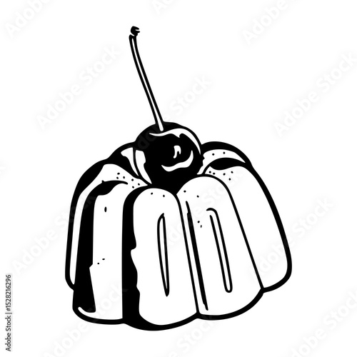 jelly pudding with cherry topping vector