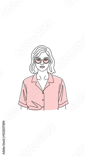 Relaxed transgender woman wearing sunglasses and a pink shirt in a casual mood