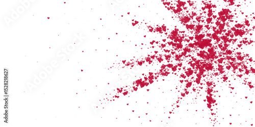 Red hearts scattered on white background.